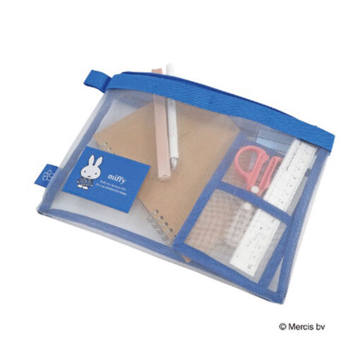 828636a1-97b9-453d-b73a-e55783d50a1d kutsuwa 米飛兔 Miffy 夏季網狀 多功能 文具 收納袋 藍色
